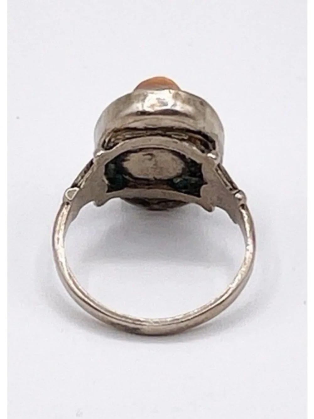 Vintage Sterling Silver Natural Blister Pearl Oval Ring Mabe Domed Size 5.25